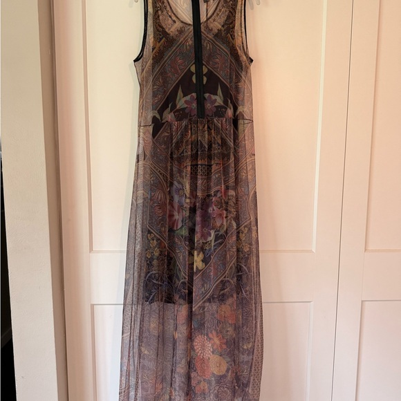 Johnny Was Black Sheer Floral Embroidered Maxi Dress with Pink Accents - Picture 2 of 5
